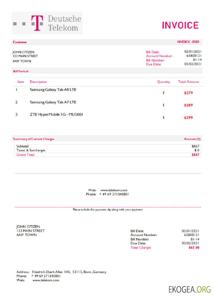 Facture Deutsche Telecom aux États , Unis